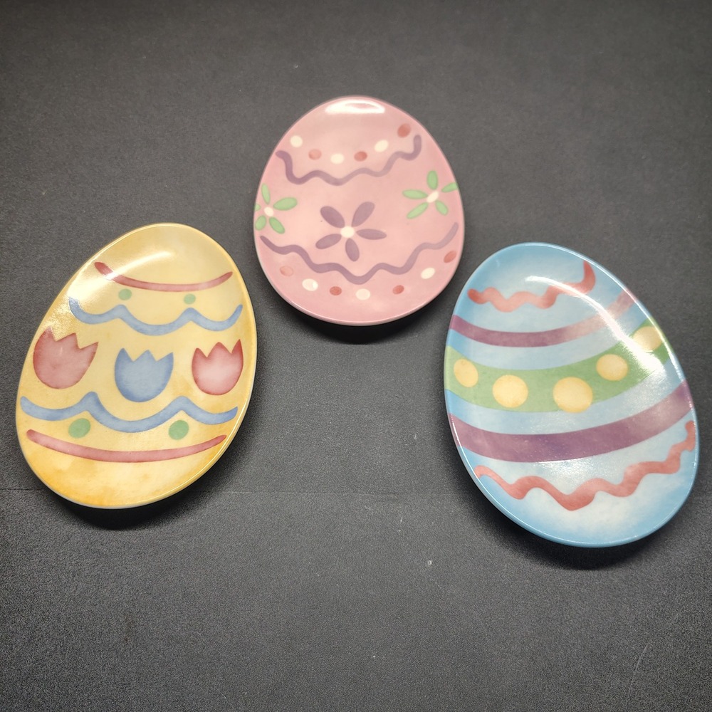 Longaberger Easter Egg Plates Set of 3 Multicolor Pastel Spring Decor